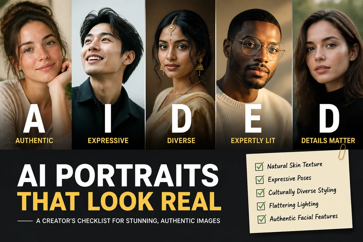 How to Make Your AI Portraits A.I.D.E.D.: A Quick Checklist for Authenticity, Detail, Expression & Diversity
