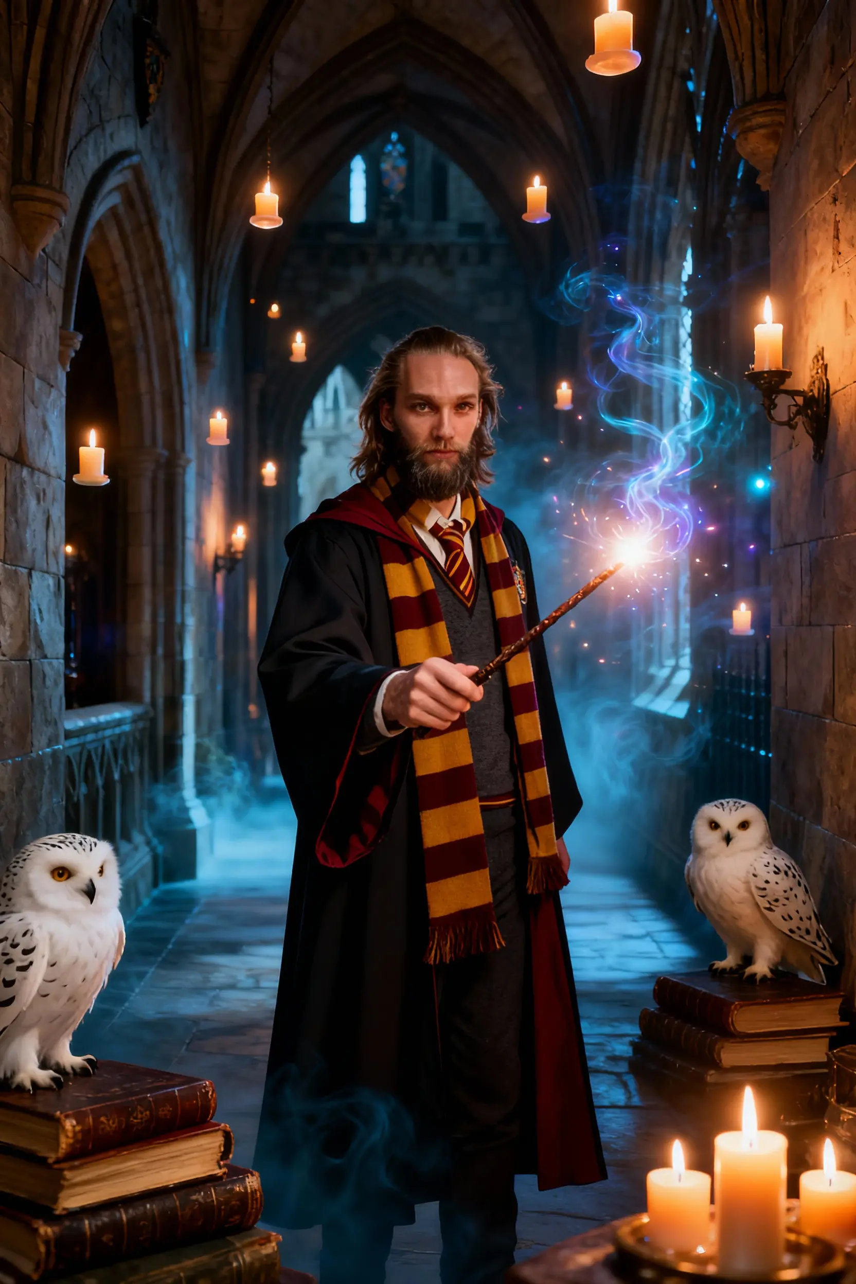 Selfie AI man portrait style Harry Potter Wizard generated with the mobile app