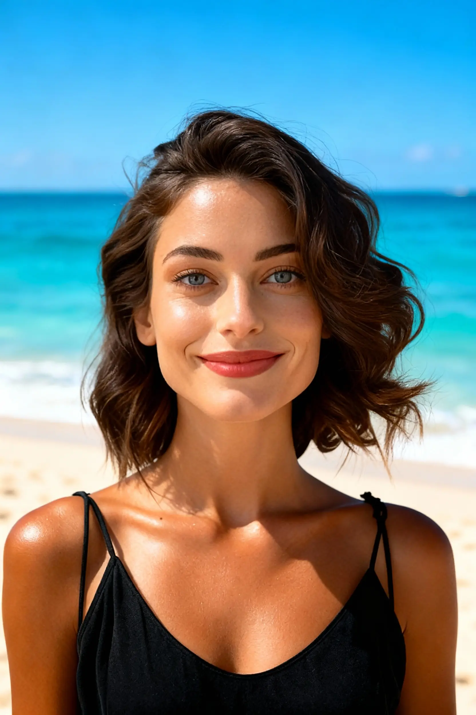 Selfie AI woman portrait style Beach Vibes generated with the mobile app