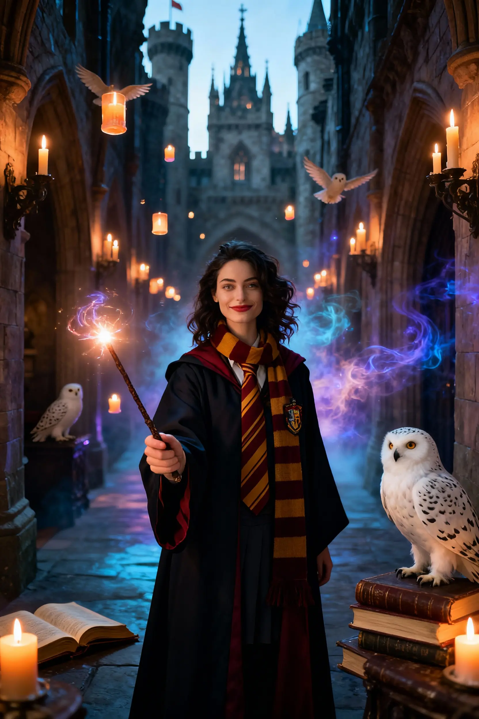 Selfie AI woman portrait style Harry Potter Wizard generated with the mobile app