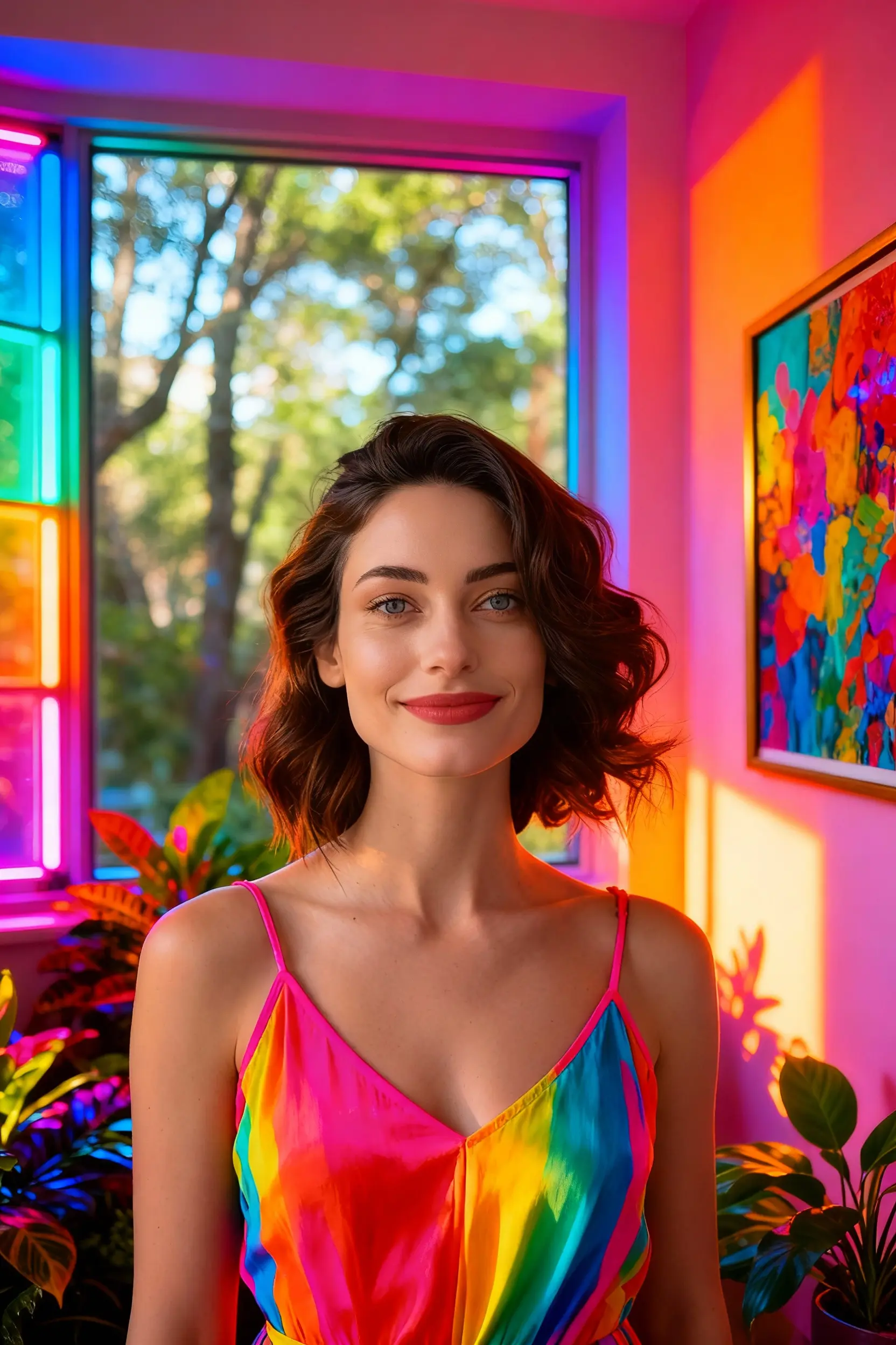 Selfie AI woman portrait style Neon generated with the mobile app