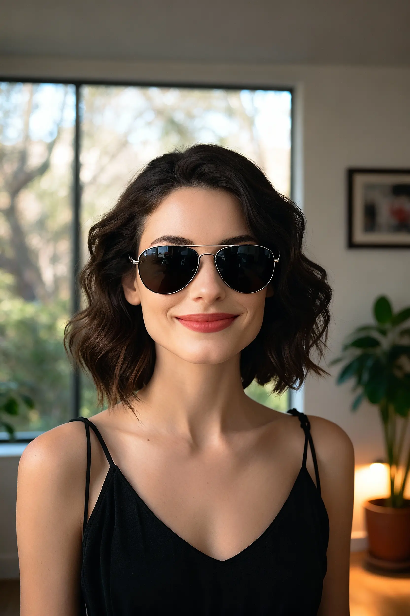 Selfie AI woman portrait style Sunglasses generated with the mobile app